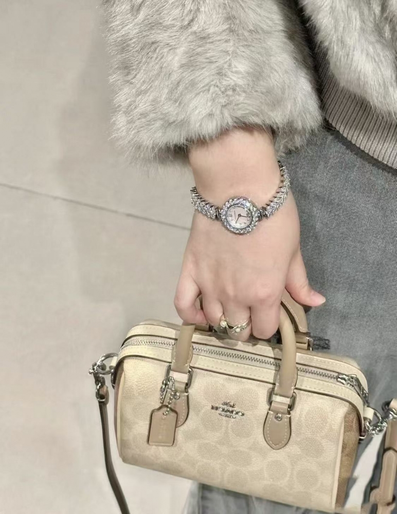 COACH 迷你波士頓包｜Coach 奶茶滿版款｜手提斜背兩用精品包