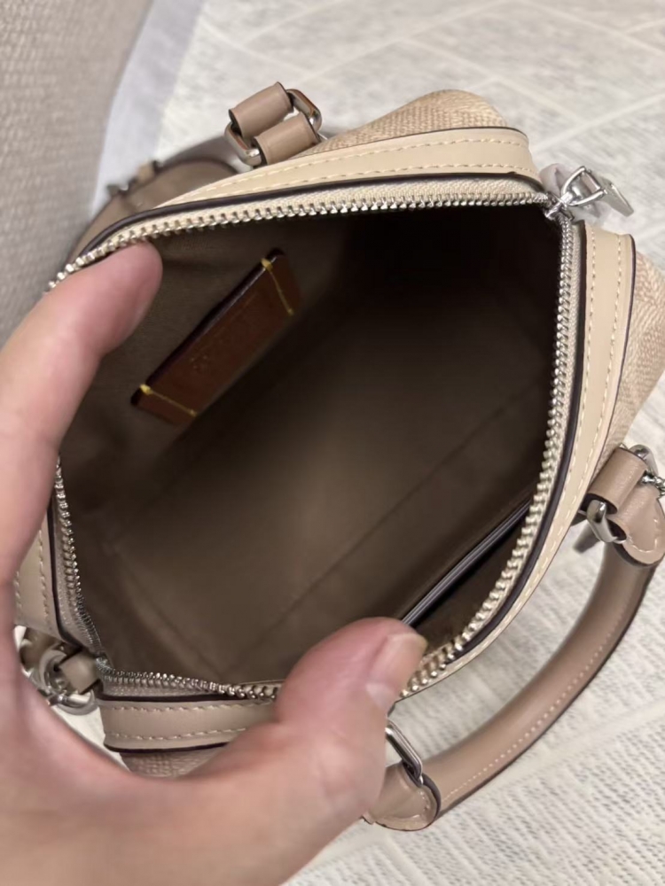 COACH 迷你波士頓包｜Coach 奶茶滿版款｜手提斜背兩用精品包