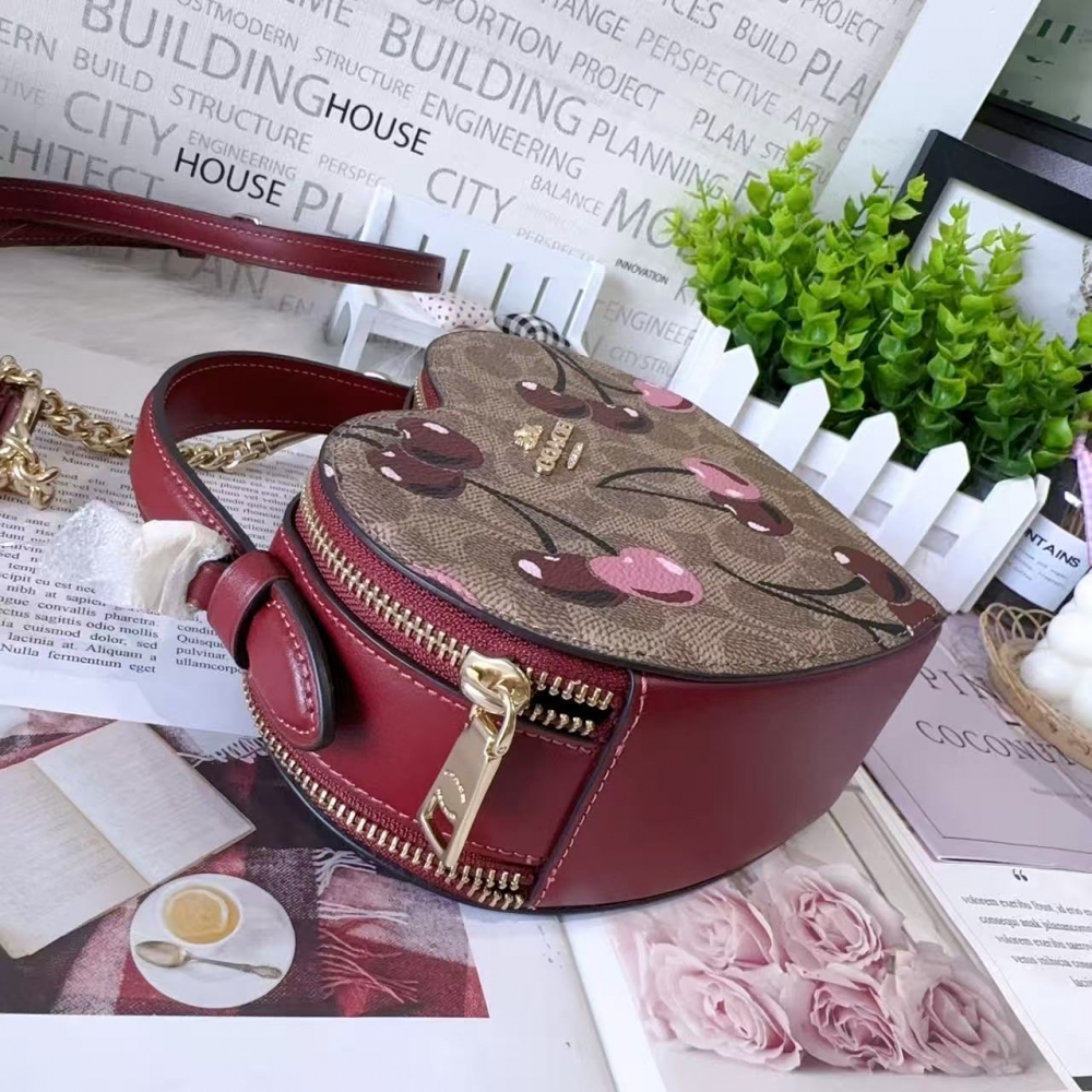 COACH 雙拉愛心包｜Coach 櫻桃限定款｜手提斜背兩用精品包